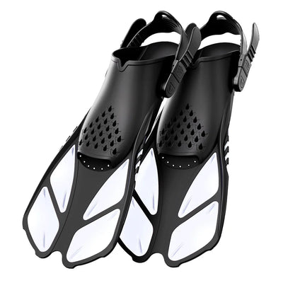 Adjustable silicone snorkel fins with open heel, perfect for scuba diving and swimming, suitable for adults.