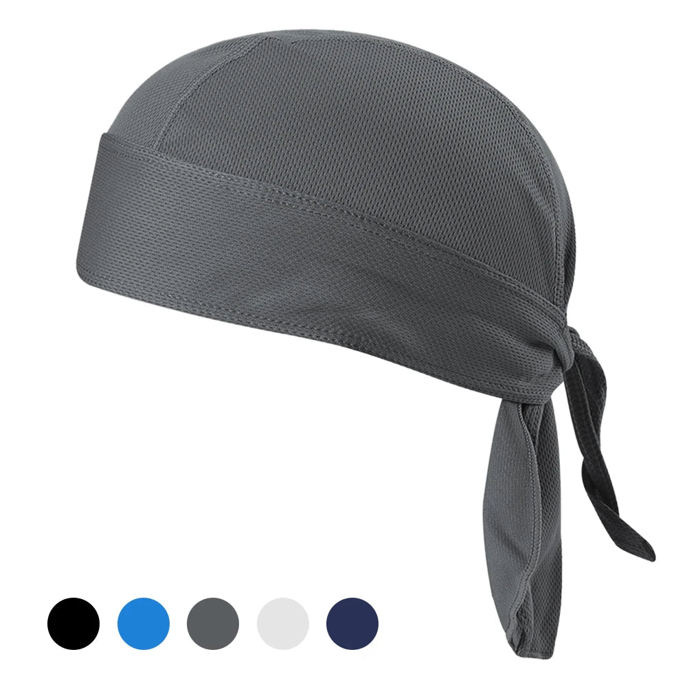 Quick-dry gray cycling bandana, sweat-wicking and sun protective, ideal for outdoor cycling and motorcycling.