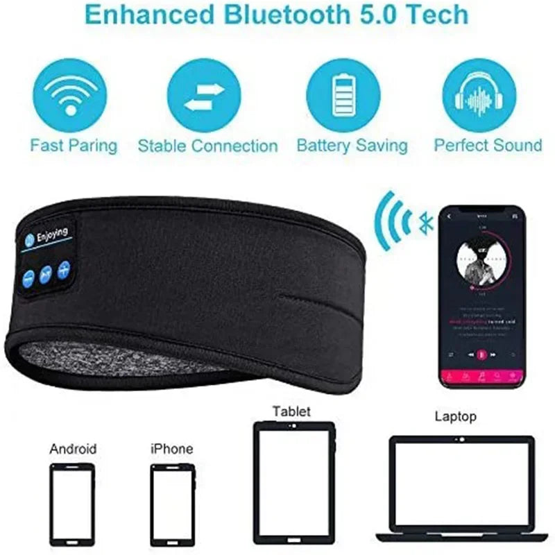 Wireless headband headphones with Bluetooth 5.0 for stable connection and fast pairing, ideal for sleep or sports.