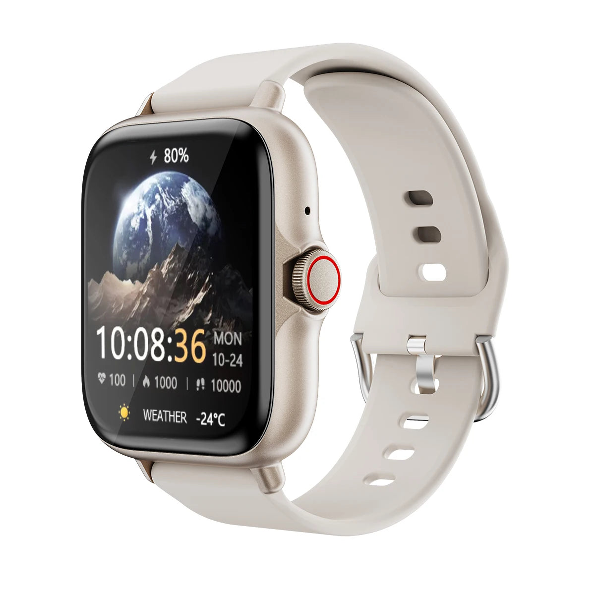 Waterproof smart watch with call alerts, fitness tracker and sleek design, suitable for daily use.