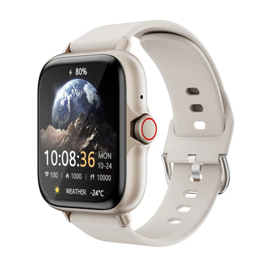 Waterproof smart watch with call alerts, fitness tracker and sleek design, suitable for daily use.
