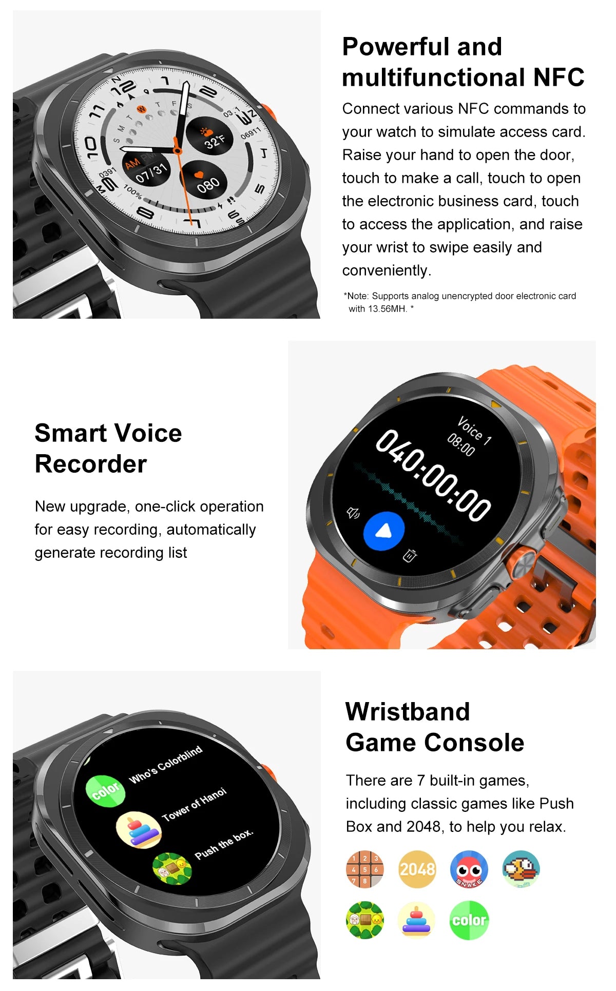 2025 Watch 7 Ultra Smartwatch features NFC, smart voice recorder, and game console capabilities with vibrant display.