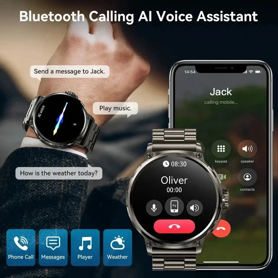 GPS Smart Watch for Men with Bluetooth calling and AI voice assistant features.