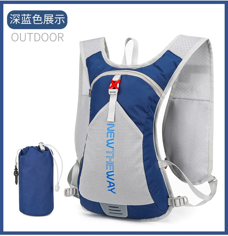 Ultralight waterproof hydration backpack for outdoor running and cycling, featuring adjustable straps and compact design.