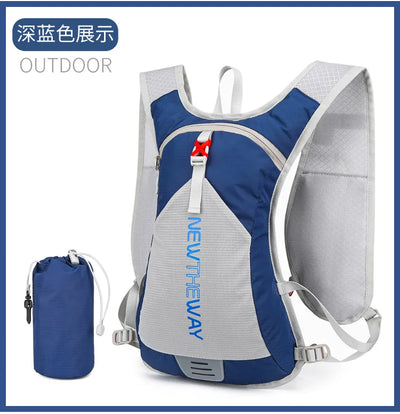 Ultralight waterproof hydration backpack for outdoor running and cycling, featuring adjustable straps and compact design.