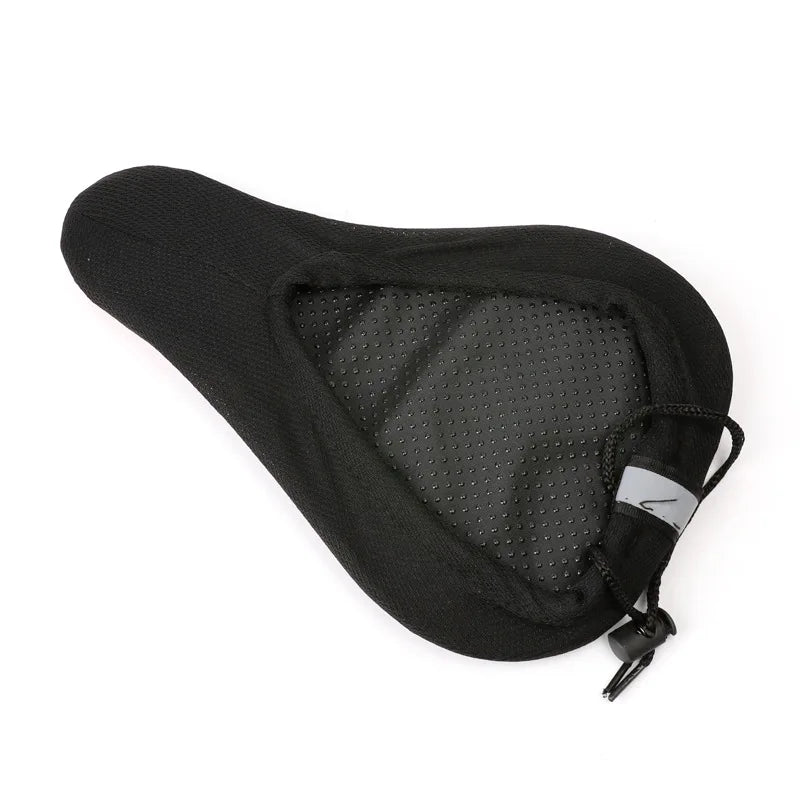 Padded bike seat cover in black, soft foam saddle cushion designed for mountain and road cycling.