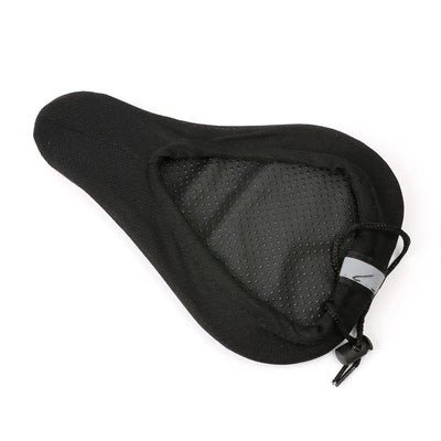 Padded bike seat cover in black, soft foam saddle cushion designed for mountain and road cycling.