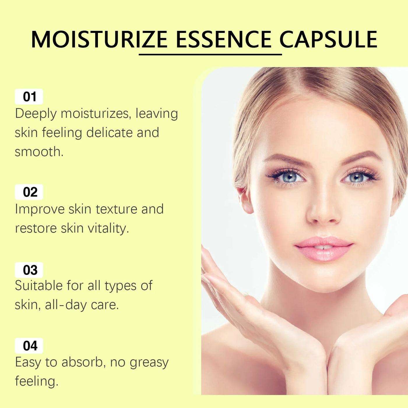 Vitamin E face essence capsule for deep moisturization, improving skin texture, and all-day care for all skin types.