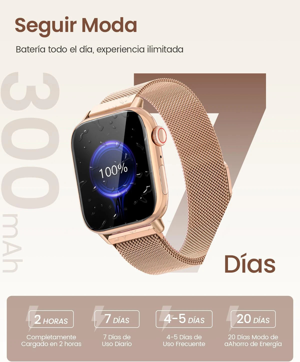 2025 Smart Watch with 300mAh battery, stylish design, waterproof, tracks steps and calories, suitable for men and women.