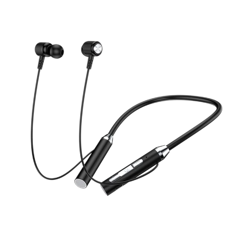 Wireless Bluetooth 5.0 neckband earphones with silicone design, hifi 9D stereo and magnetic earbuds, perfect for sports.