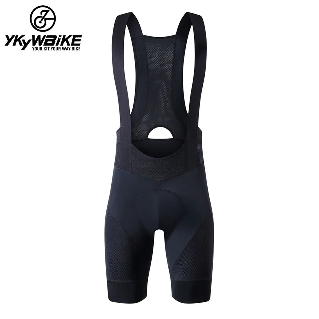 YKYWBIKE men's cycling bib shorts in black, designed for comfort during 6-hour bike rides, featuring padded tights for cyclists.