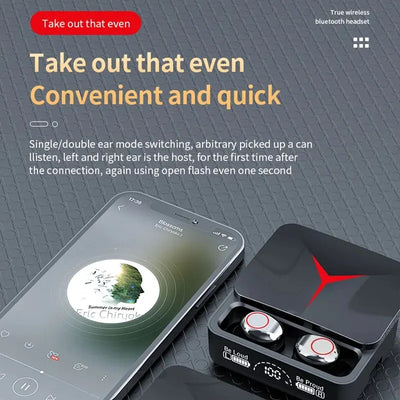 TWS wireless Bluetooth earbuds with charging case, showcasing convenience in switching between single and double ear modes.