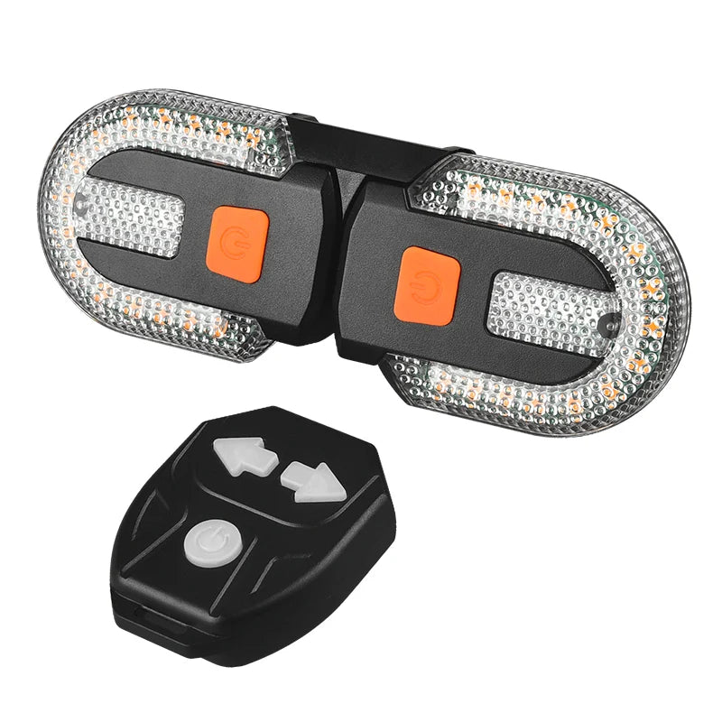Wireless bike turn signal light with remote control, LED taillight for safety while cycling.