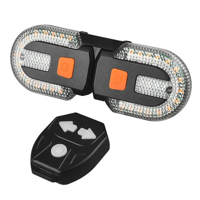 Wireless bike turn signal light with remote control, LED taillight for safety while cycling.