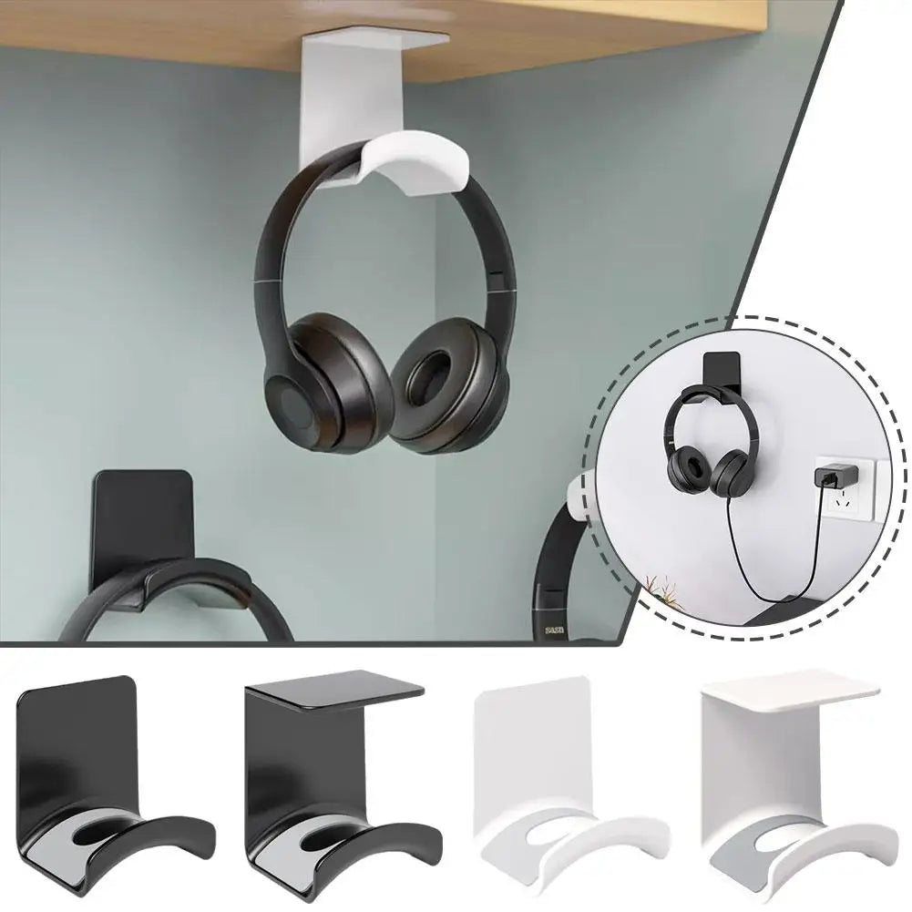 Universal headphone stand and wall mount hanger for gaming and earphones with various color options.