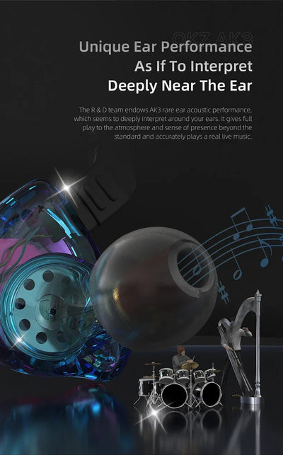 QKZ AK3 FiLe Wired Earphones showcasing unique acoustic performance for immersive music experience.