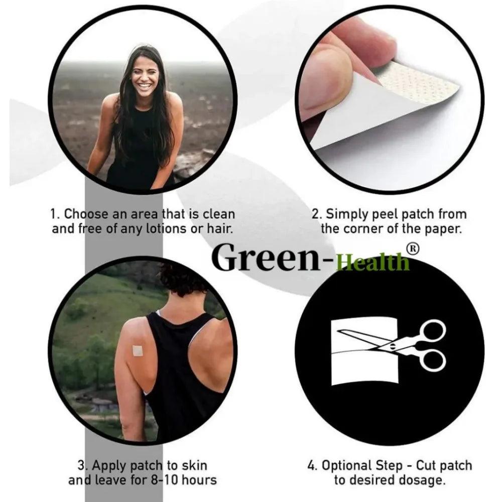 Step-by-step guide for applying Green-Health transdermal patches for Vitamin D3 & K2.