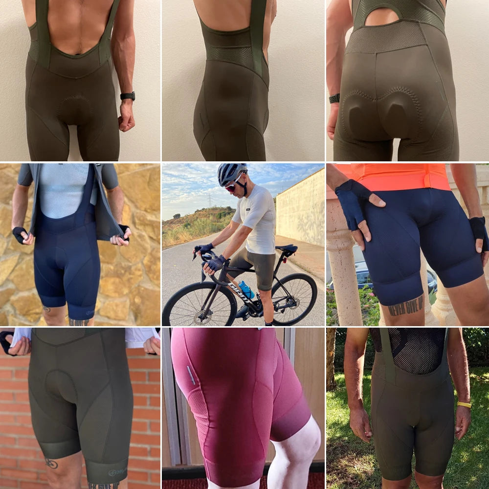Men's cycling bib shorts in various styles and colors, ideal for outdoor bike rides and long cycling sessions.