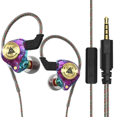 QKZ AK3 FiLe wired earphones with microphone, dynamic in-ear design, colorful casing, perfect for sports and gaming.