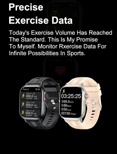 Smart watch display showing exercise data, featuring step count, distance, and calories burned, for athletic tracking.