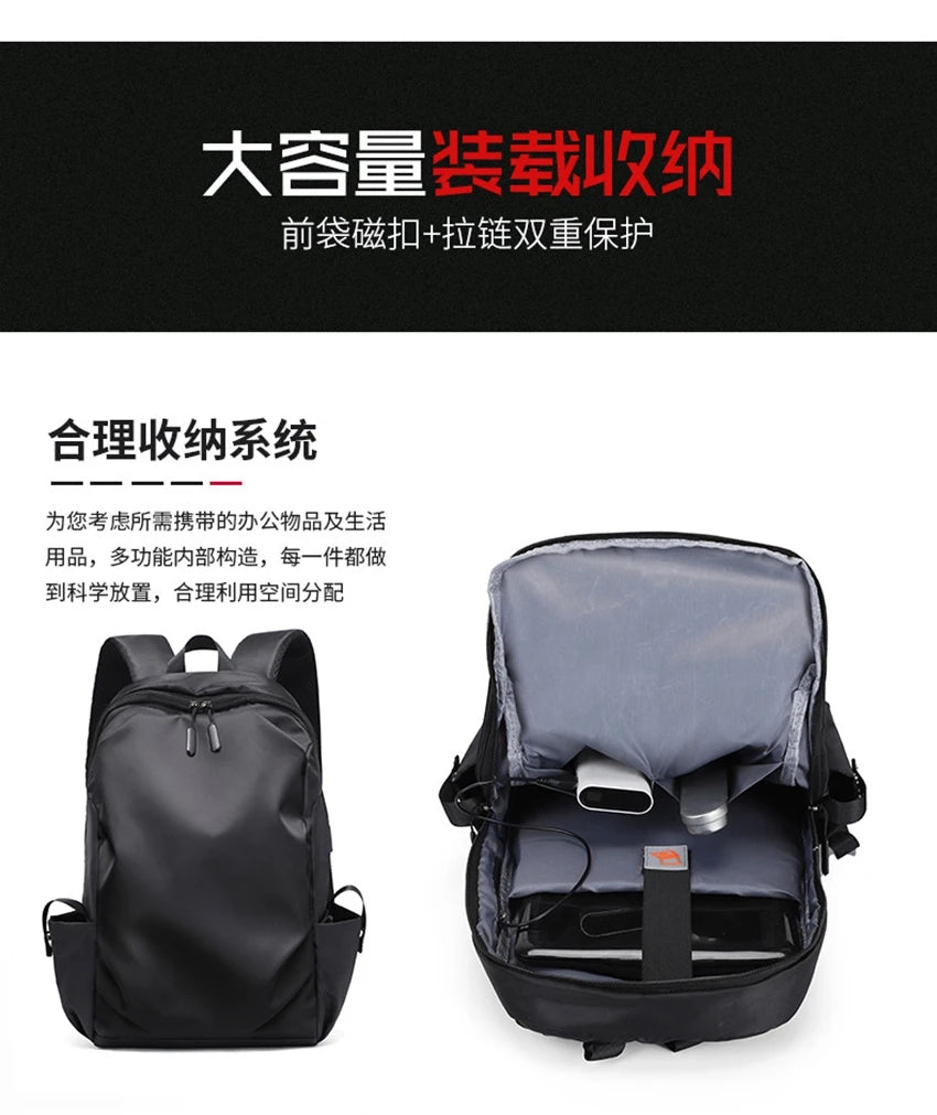 Spacious black backpack with organized compartments, magnetic closure, and durable design for daily use.