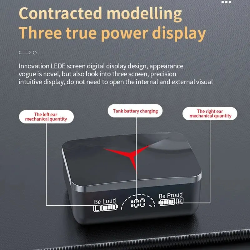 TWS Wireless Earbuds power display interface showcasing battery and mechanical indicators in a modern design.
