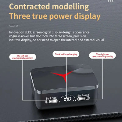 TWS Wireless Earbuds power display interface showcasing battery and mechanical indicators in a modern design.