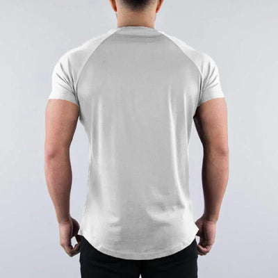 Men's plain summer cotton breathable short sleeve shirt, perfect for gym workouts and bodybuilding fitness.