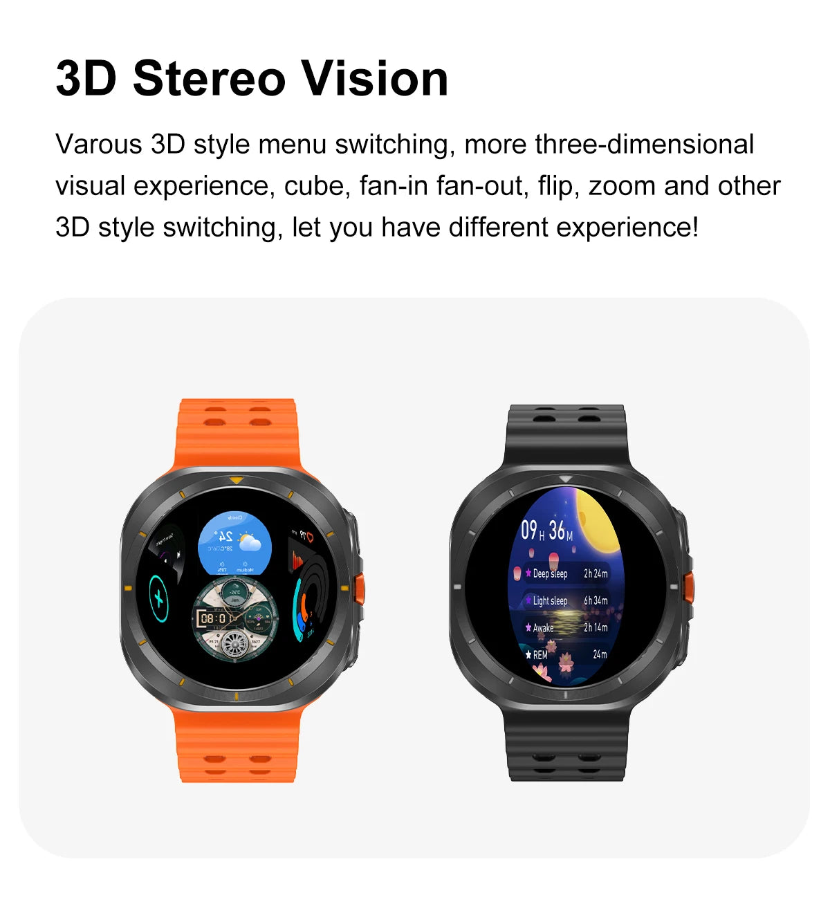 2025 Watch 7 Ultra Smartwatch showcasing 3D stereo vision features with vibrant display and two color options.