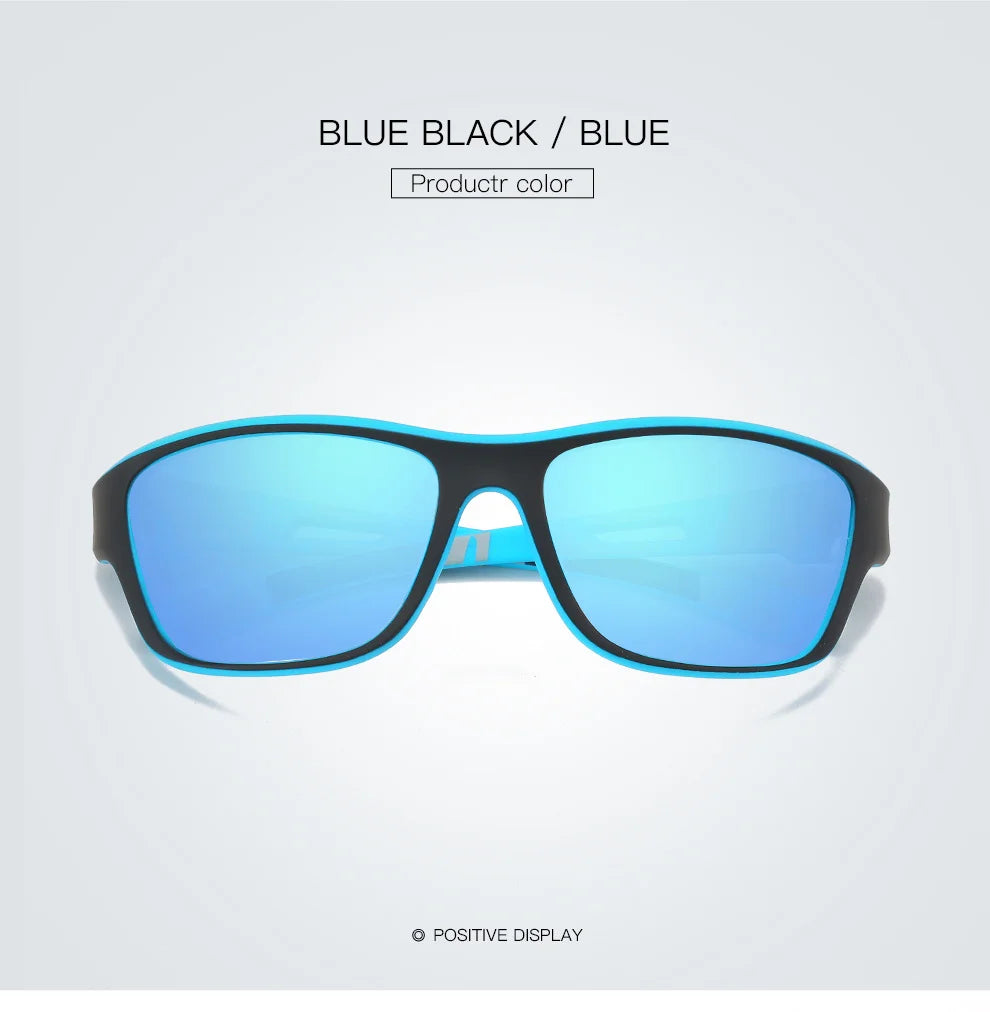 Blue Black Polarized Sunglasses with Blue Lenses for outdoor activities and sports.