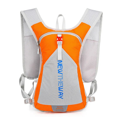 Ultralight waterproof hydration backpack in orange and gray, perfect for outdoor running and cycling activities.