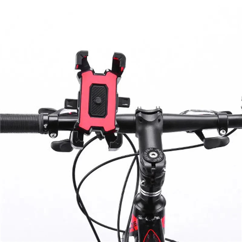 360° rotatable bicycle phone holder mounted on bike handlebars, adjustable GPS mount for mobile devices.