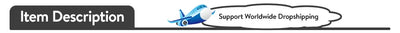 Banner image with text 'Item Description' and an airplane graphic, promoting worldwide dropshipping support.