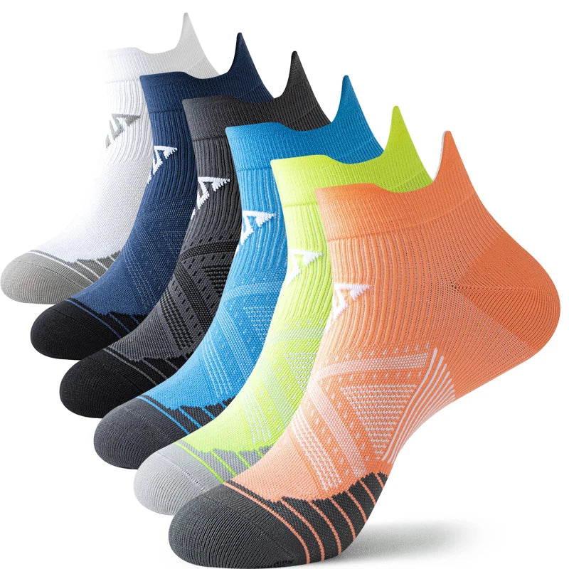 Pack of breathable sports socks in various colors for running and fitness, designed for men and women.