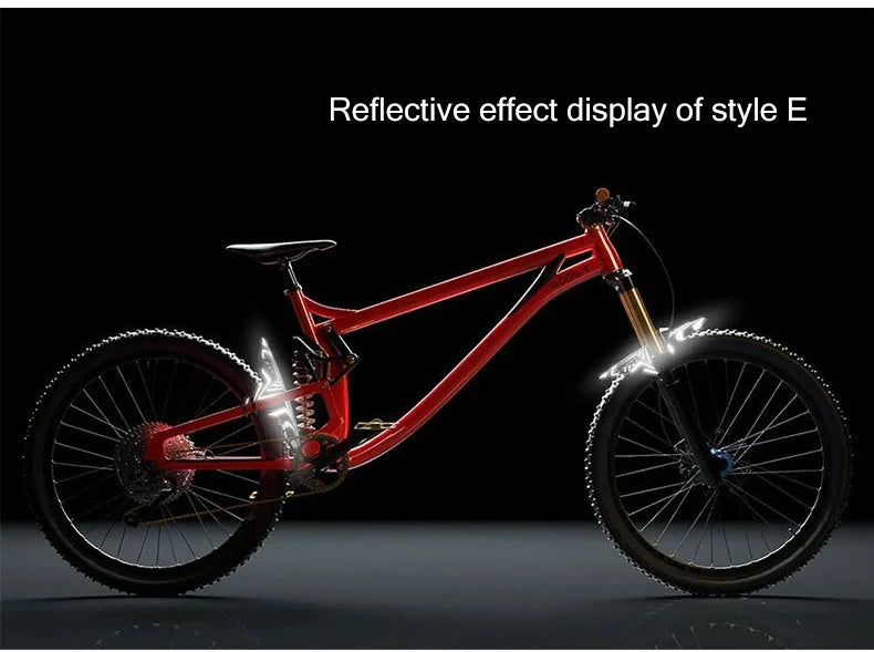 Reflective MTB bike showcasing style E with illuminated fenders for enhanced visibility and safety.