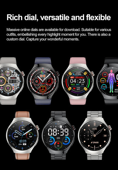 Collection of customizable health smartwatches with rich dials, suitable for various outfits and personal styles.