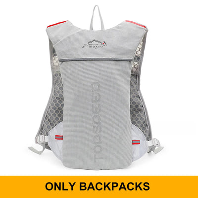 Ultralight breathable running vest backpack for hydration during outdoor activities, designed for unisex use.