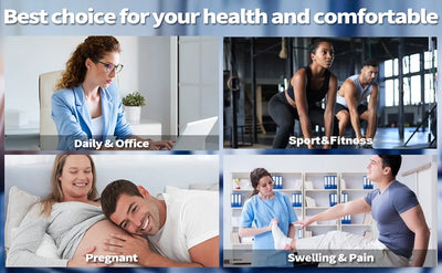 Collage of lifestyle images showcasing health benefits for daily, sport, pregnancy, and pain relief scenarios.