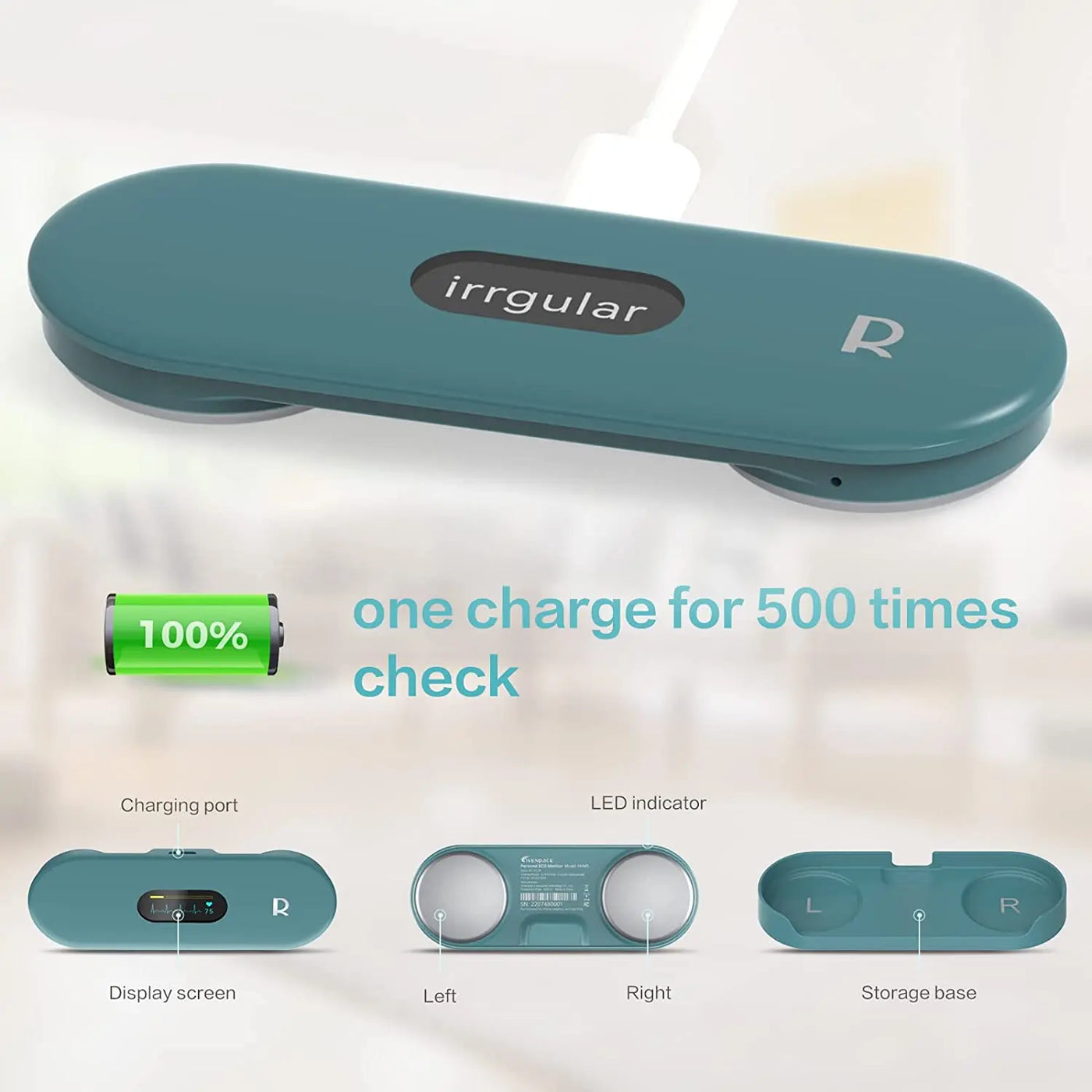 Pocket ECG monitor with OLED display, efficient charging, and up to 500 readings on a single charge.