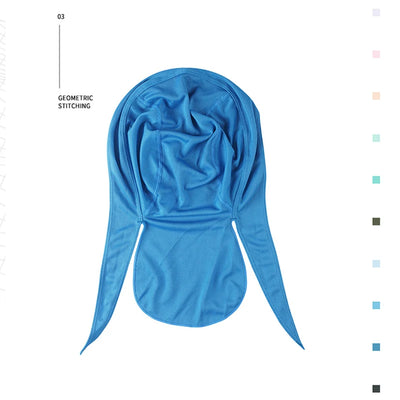 Quick-dry blue cycling headband with geometric stitching, perfect for sun protection and sweat-wicking during outdoor sports.