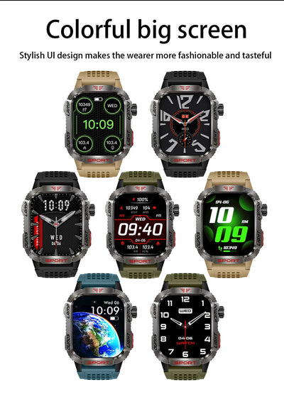 Stylish military GPS smart watches with colorful big screens and modern UI designs for fashionable wear.