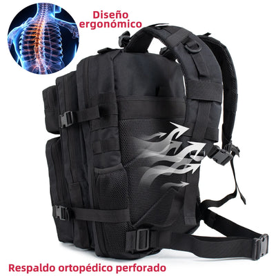 Ergonomic design tactical backpack with breathable, orthopedic back support for outdoor activities and hiking.