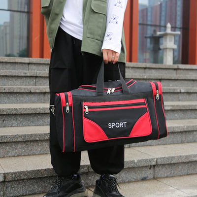 Large capacity waterproof sports bag with adjustable strap, ideal for gym and outdoor activities.