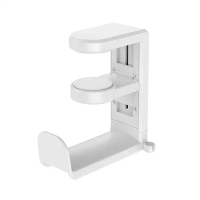 PC gaming headphone stand, adjustable 360° rotating arm clamp, universal desk mount by VIKEFON in white.