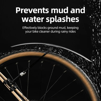 Bicycle mudguard fender preventing mud and water splashes, designed for cleaner rides in wet conditions.