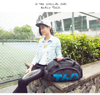 Young woman with a waterproof gym bag at an outdoor fitness area, ready for yoga and sports activities.