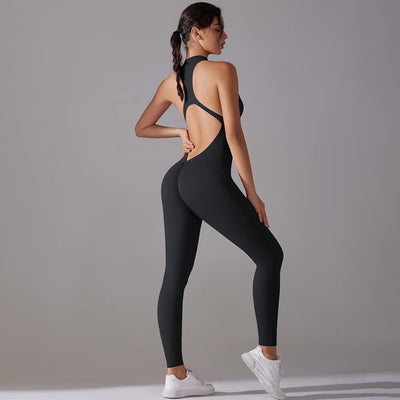 Black women bodysuit with tummy control and butt lifting design, perfect for yoga and workouts.