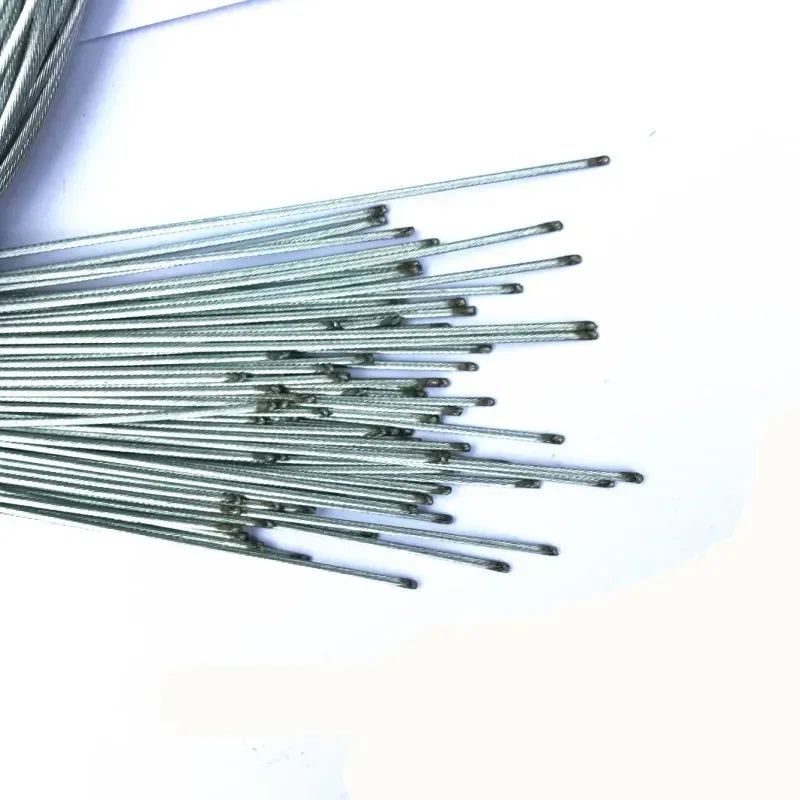 Close-up of stainless steel inner wires for bike brake and gear cables, suitable for MTB and road bikes.