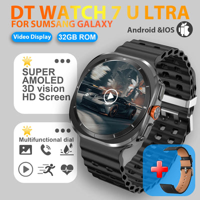DT Watch 7 Ultra smartwatch featuring Super AMOLED 3D display, 32GB ROM, compatible with Android and iOS.