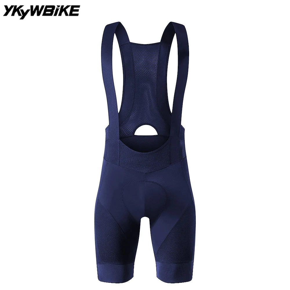 YKYWBIKE men's cycling bib shorts in navy, padded for comfort during long rides, made from spandex and LYCRA.
